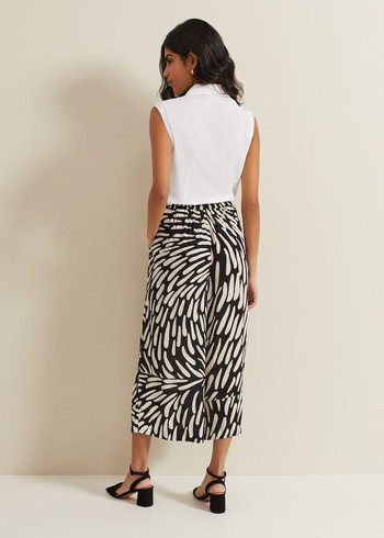 Phase Eight Malaya Abstract Print Culottes Trousers Black/White Canada | ALKIOH-372